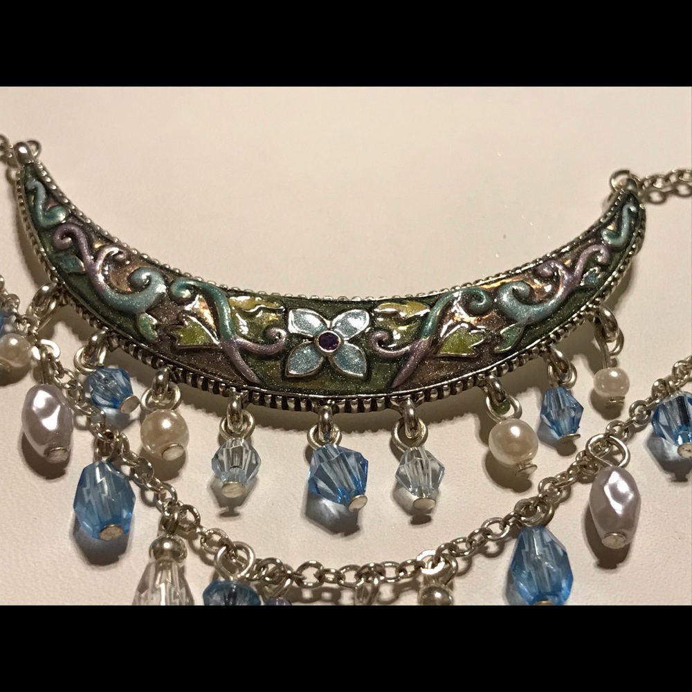 Enameled Floral Bar Necklace